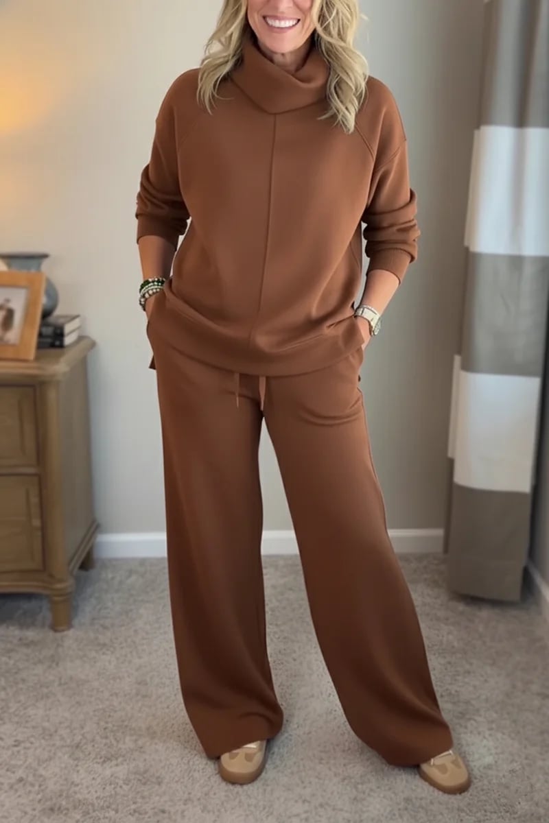 Women's two-piece travel set with a turtleneck - sweatshirt with a side slit and casual pants 🔥 New!