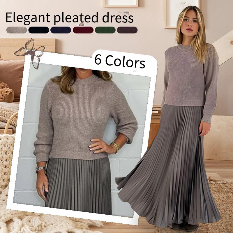 💜 LAST DAY PROMOTION - 50%OFF 💜 Women's solid color Long Sleeve Jumper & Pleated Bottom Dress
